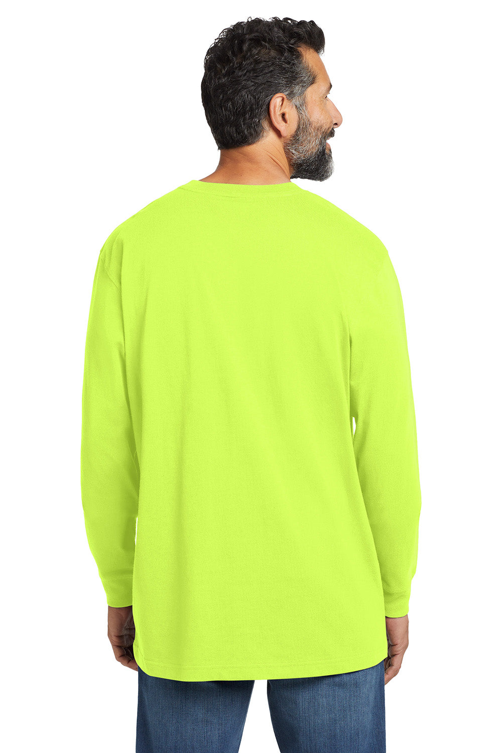 Carhartt CTK126 Mens Workwear Long Sleeve Crewneck T-Shirt w/ Pocket Bright Lime Green Model Back