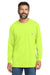 Carhartt CTK126 Mens Workwear Long Sleeve Crewneck T-Shirt w/ Pocket Bright Lime Green Model Front