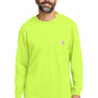 Carhartt Mens Workwear Long Sleeve Crewneck T-Shirt w/ Pocket - Bright Lime Green