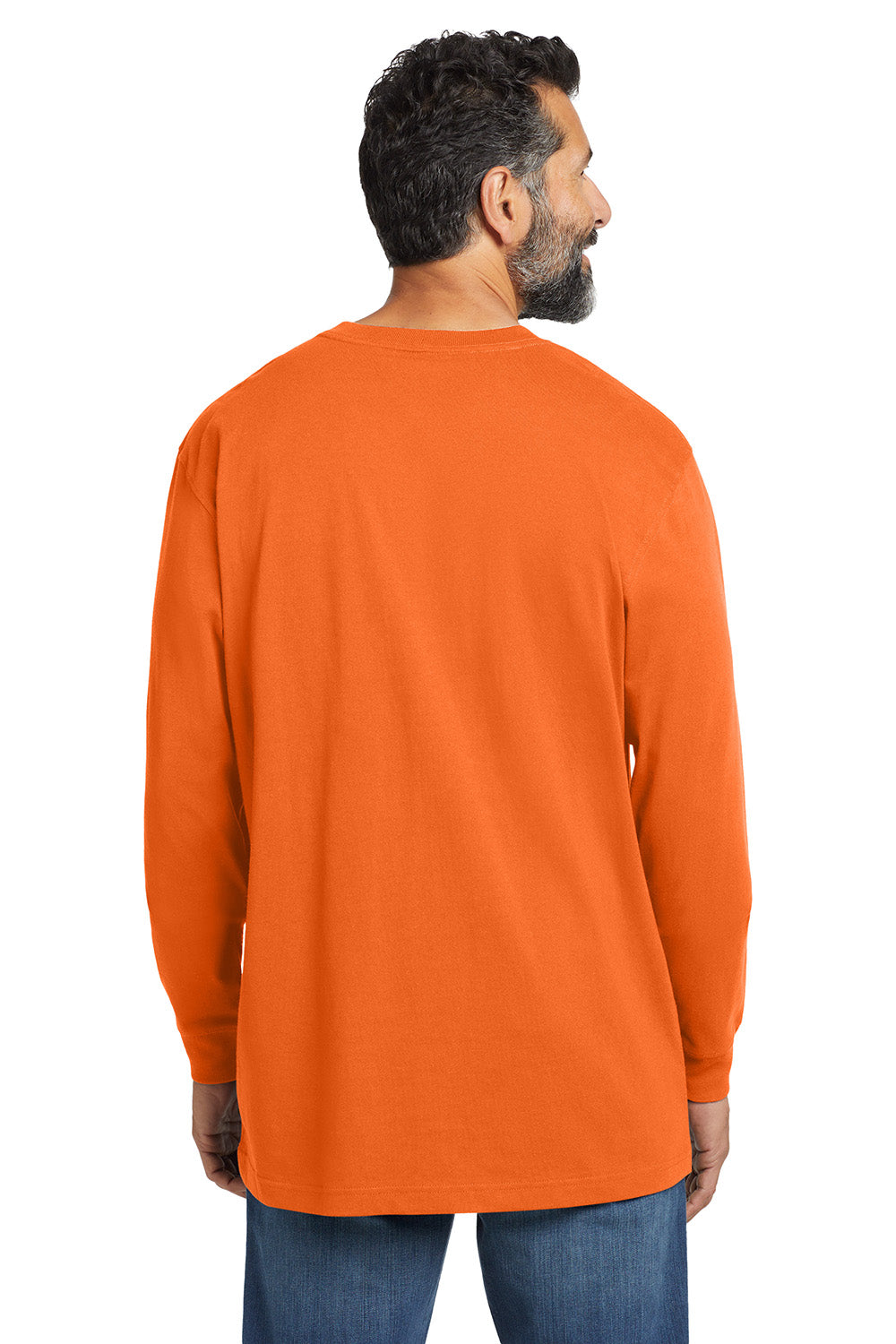 Carhartt CTK126 Mens Workwear Long Sleeve Crewneck T-Shirt w/ Pocket Bright Orange Model Back