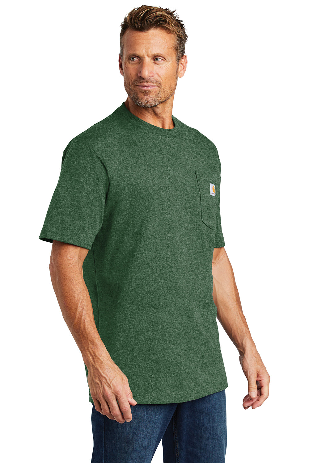 Carhartt CTK87/CTTK87 Mens Heather North Woods Green Workwear Short Sleeve  Crewneck T-Shirt w/ Pocket —