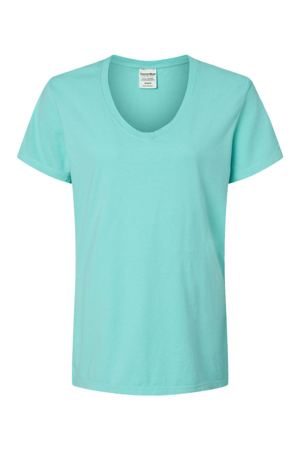 ComfortWash By Hanes GDH125 Womens Garment Dyed Short Sleeve V-Neck T-Shirt Mint Green Flat Front