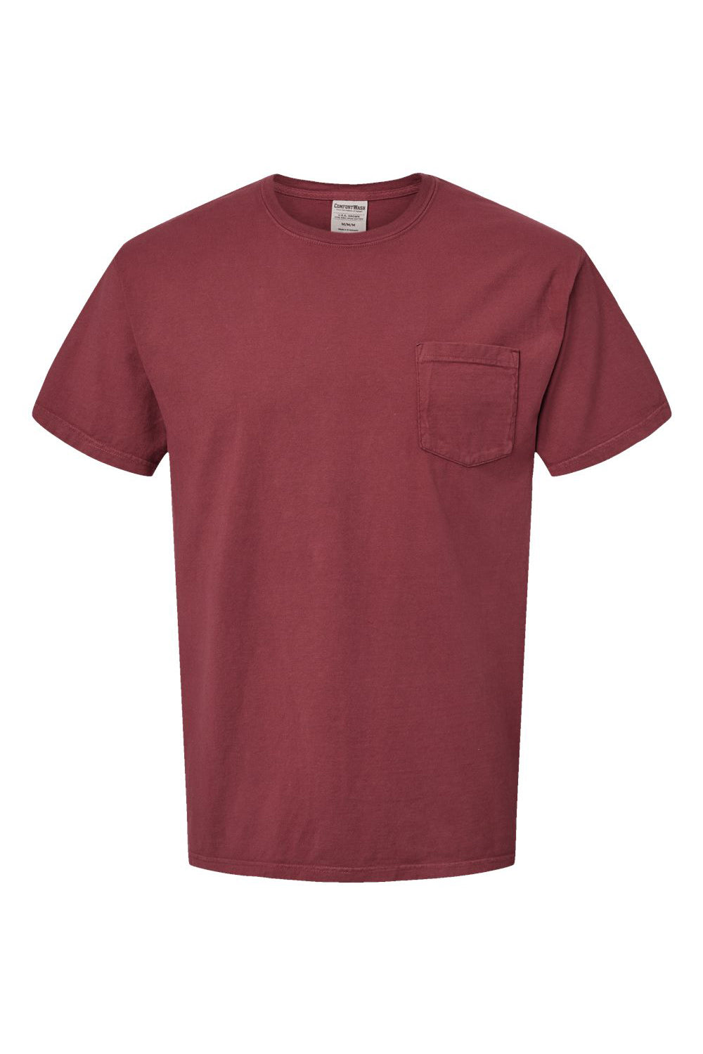 ComfortWash By Hanes GDH150 Mens Short Sleeve Crewneck T-Shirt w/ Pocket Cayenne Red Flat Front