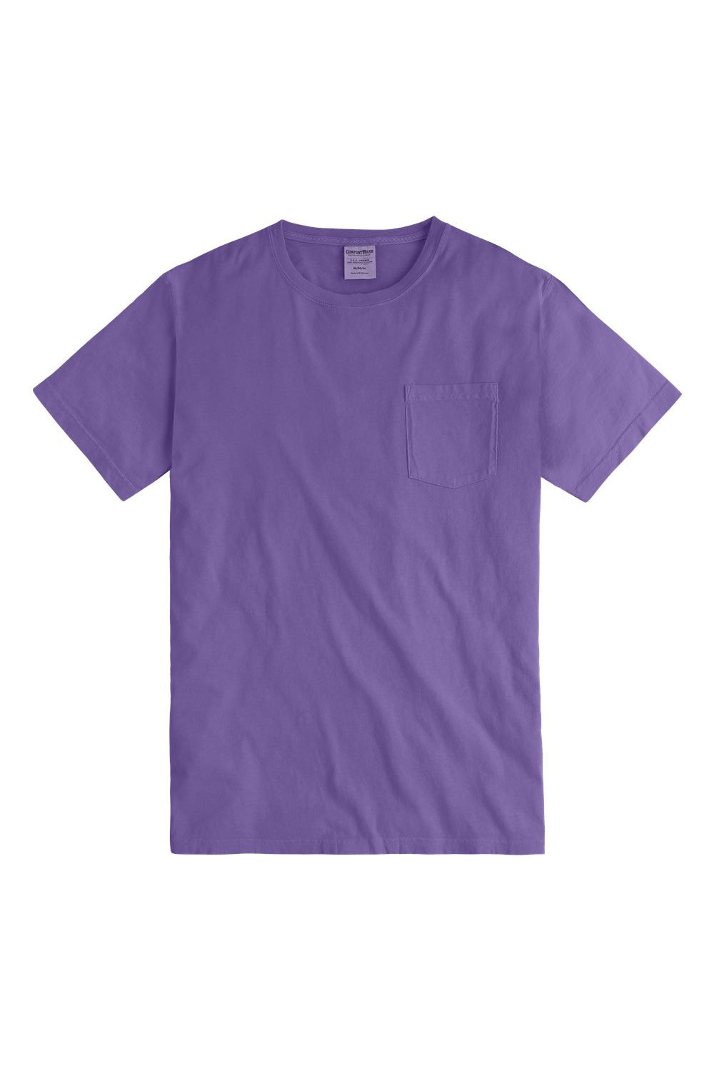 ComfortWash By Hanes GDH150 Mens Short Sleeve Crewneck T-Shirt w/ Pocket Lavender Purple Flat Front