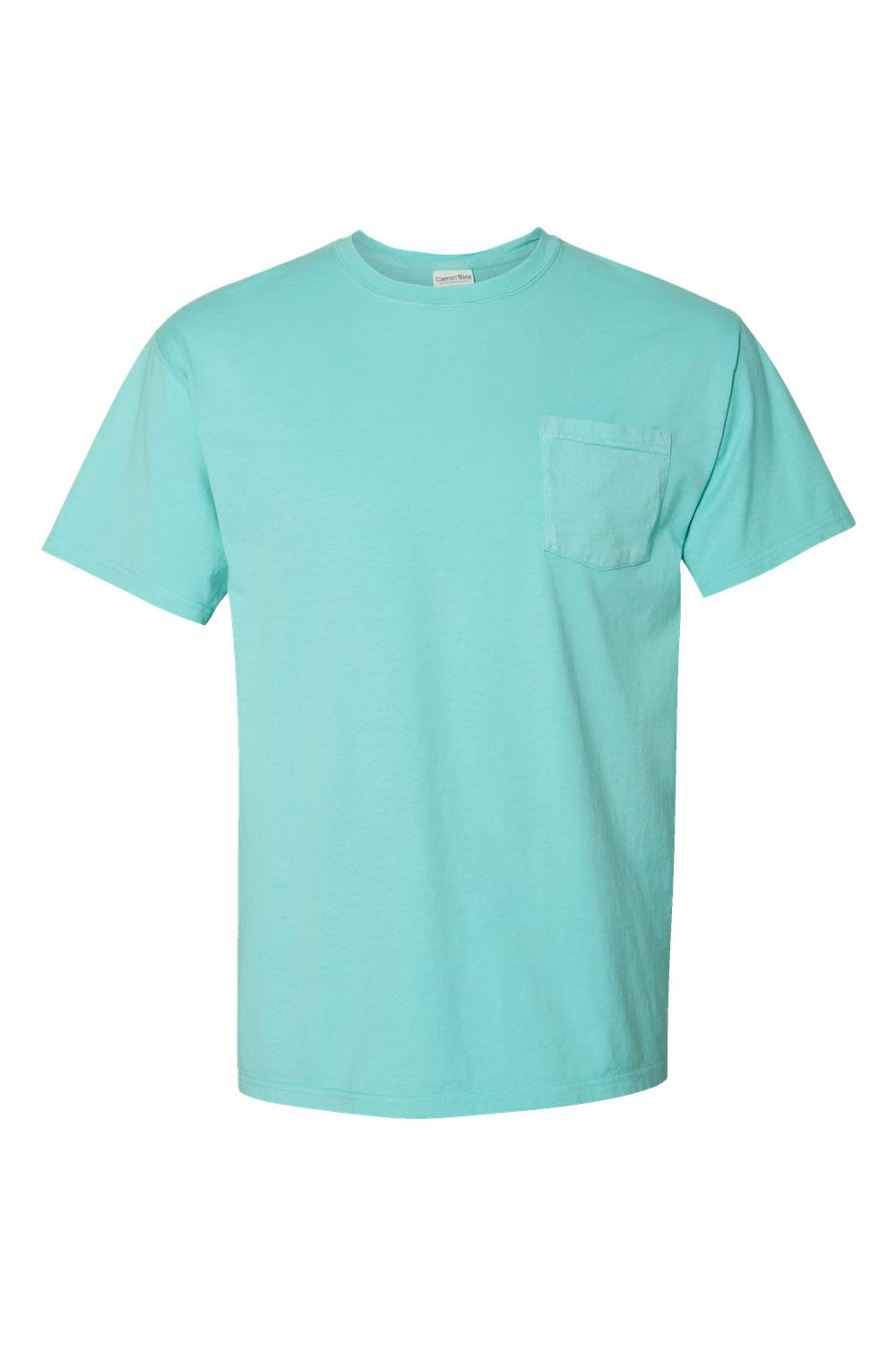 ComfortWash By Hanes GDH150 Mens Short Sleeve Crewneck T-Shirt w/ Pocket Mint Green Flat Front