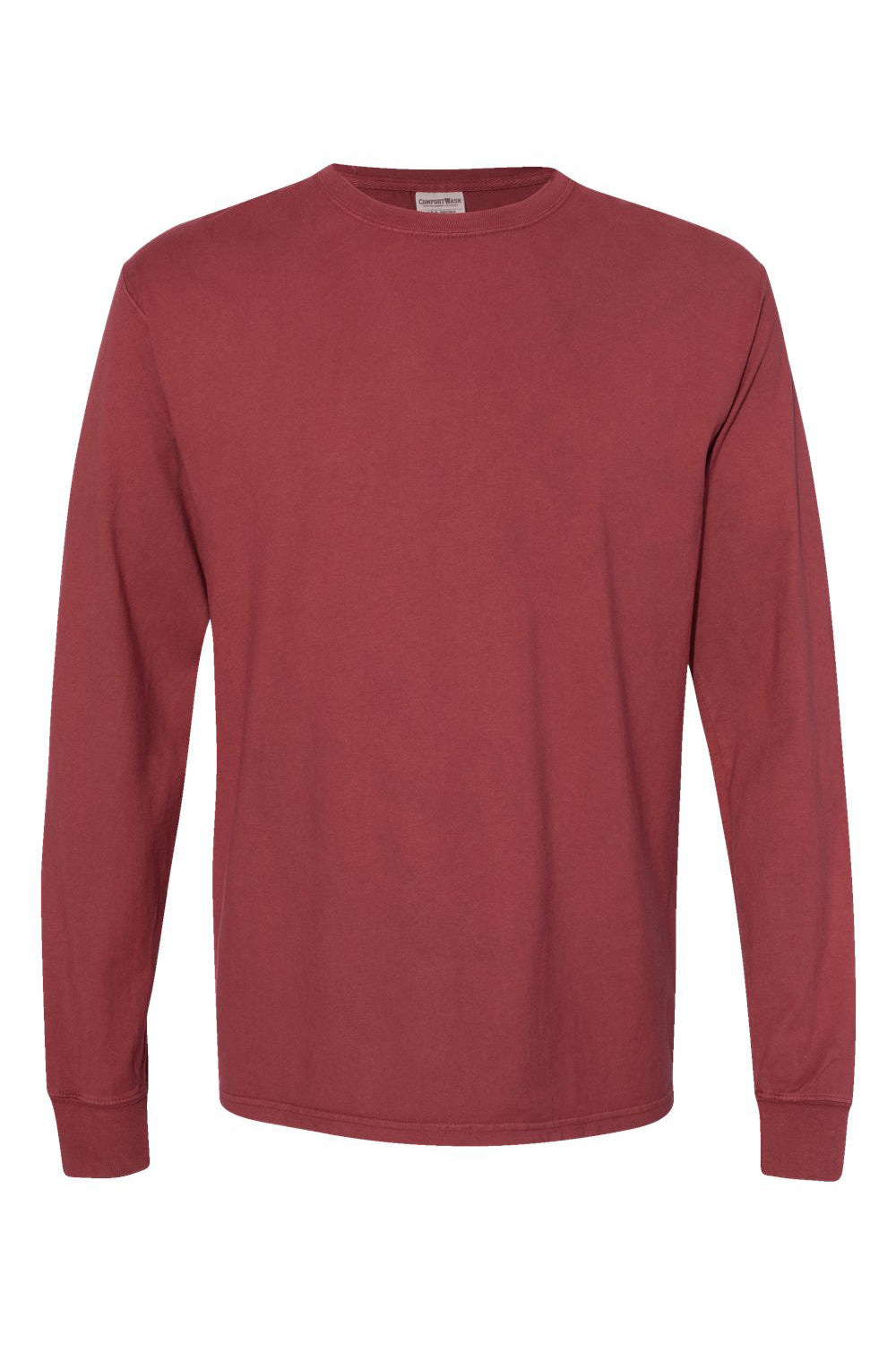 ComfortWash By Hanes GDH200 Mens Long Sleeve Crewneck T-Shirt Cayenne Red Flat Front