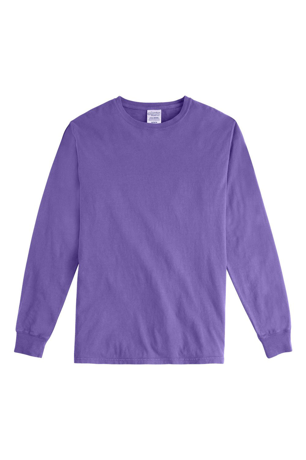 ComfortWash By Hanes GDH200 Mens Long Sleeve Crewneck T-Shirt Lavender Purple Flat Front