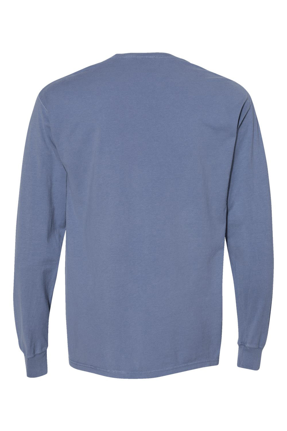 ComfortWash By Hanes GDH250 Mens Long Sleeve Crewneck T-Shirt w/ Pocket Saltwater Blue Flat Back