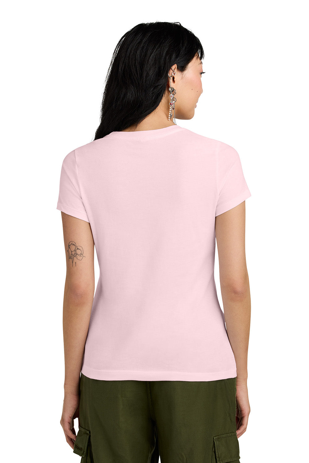 District DM104L Womens Perfect Weight Short Sleeve Crewneck T-Shirt Carnation Pink Model Back