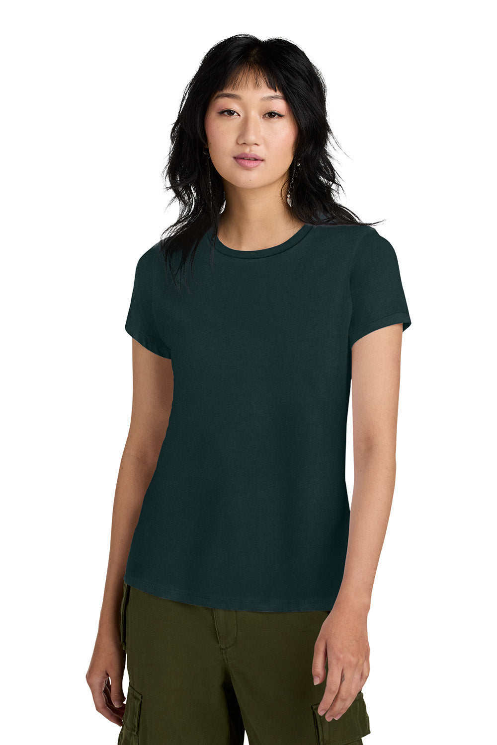 District DM104L Womens Perfect Weight Short Sleeve Crewneck T-Shirt Rainforest Green Model Front