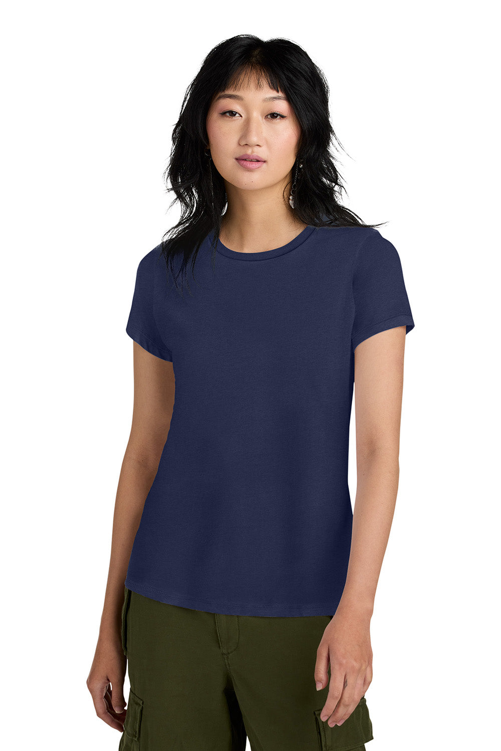 District DM104L Womens Perfect Weight Short Sleeve Crewneck T-Shirt Tanzanite Blue Model Front