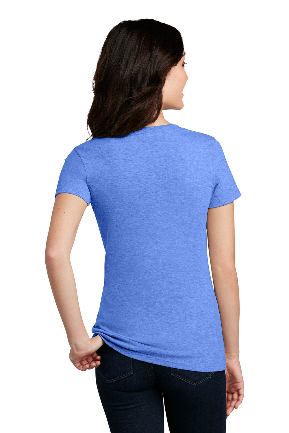 District DM108L Womens Perfect Blend Short Sleeve Crewneck T-Shirt Heather Royal Blue Model Back