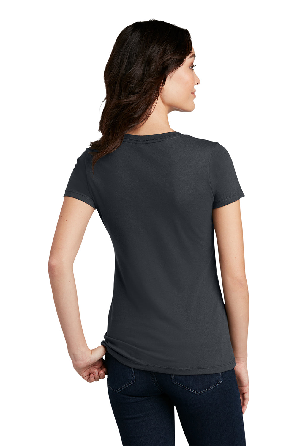 District DM108L Womens Perfect Blend Short Sleeve Crewneck T-Shirt Charcoal Grey Model Back