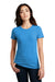 District DM108L Womens Perfect Blend Short Sleeve Crewneck T-Shirt Heather Bright Turquoise Blue Model Front