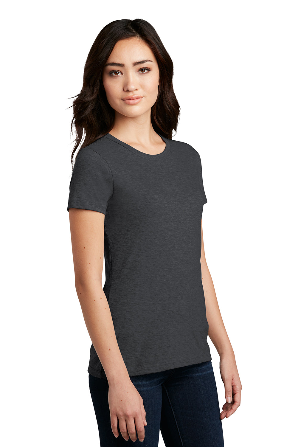 District DM108L Womens Perfect Blend Short Sleeve Crewneck T-Shirt Heather Charcoal Grey Model 3q