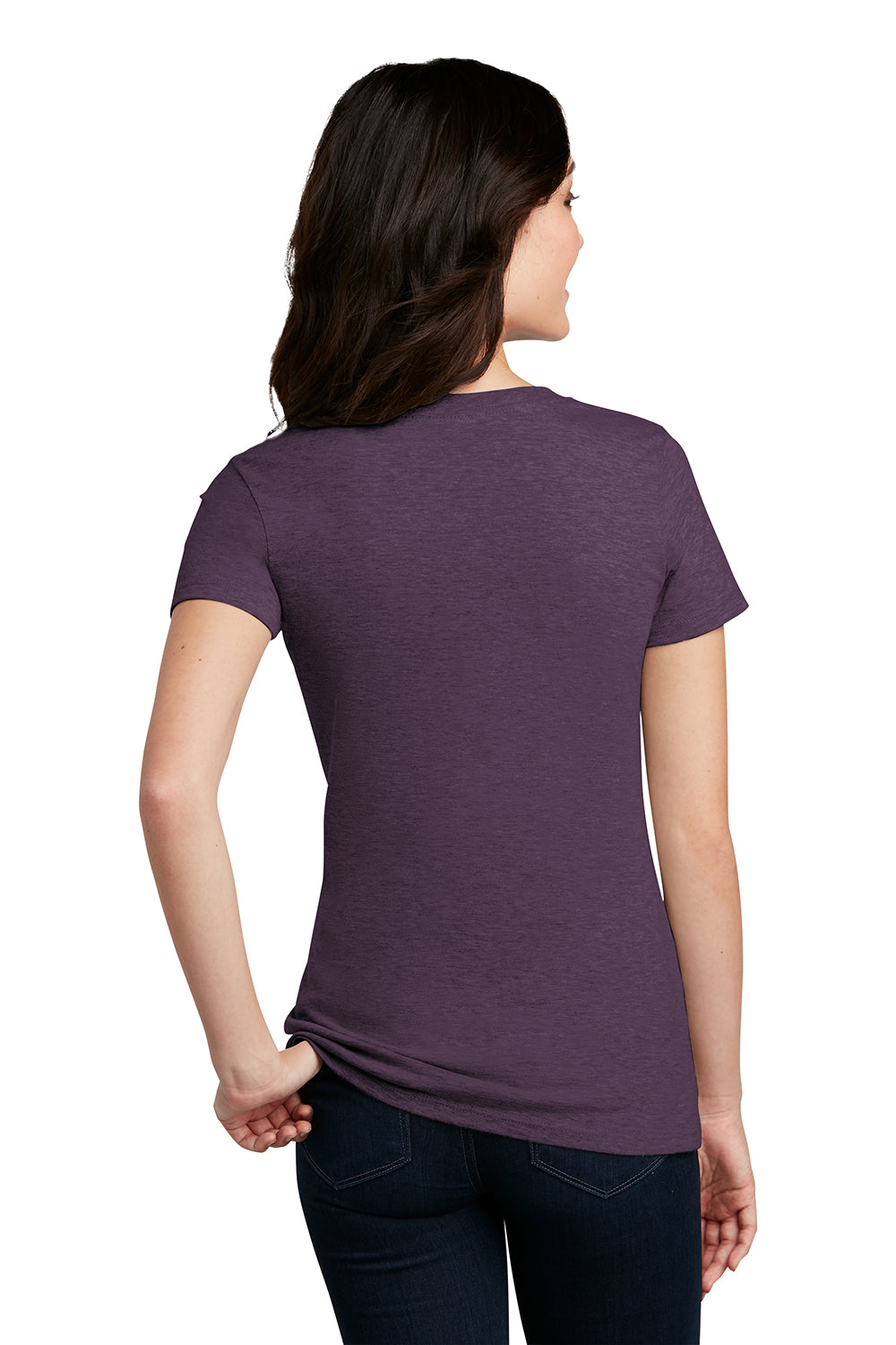 District DM108L Womens Perfect Blend Short Sleeve Crewneck T-Shirt Heather Eggplant Purple Model Back