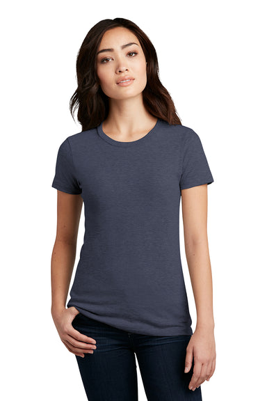 District DM108L Womens Perfect Blend Short Sleeve Crewneck T-Shirt Heather Navy Blue Model Front