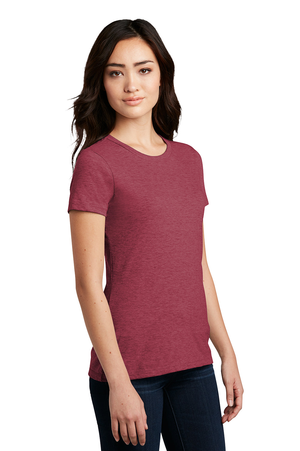 District DM108L Womens Perfect Blend Short Sleeve Crewneck T-Shirt Heather Red Model 3q