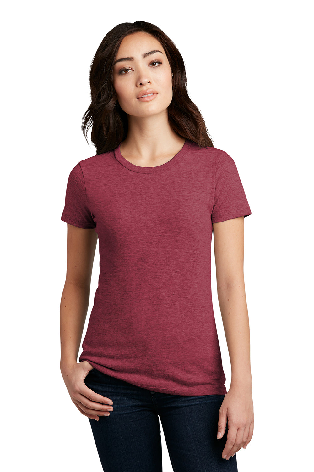 District DM108L Womens Perfect Blend Short Sleeve Crewneck T-Shirt Heather Red Model Front