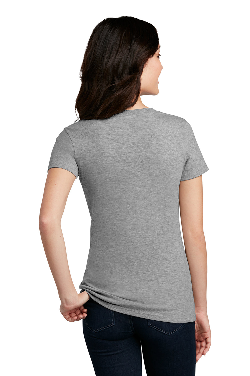 District DM108L Womens Perfect Blend Short Sleeve Crewneck T-Shirt Heather Light Grey Model Back