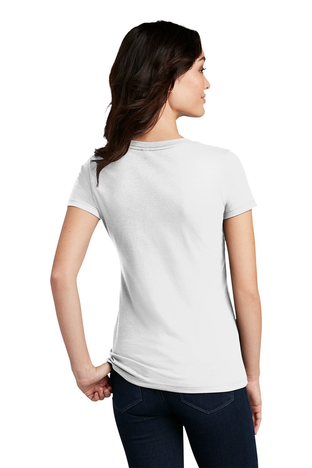 District DM108L Womens Perfect Blend Short Sleeve Crewneck T-Shirt White Model Back