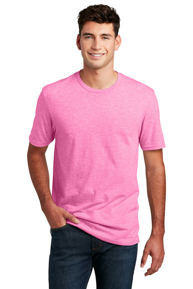 District DM108 Mens Perfect Blend Short Sleeve Crewneck T-Shirt Heather Awareness Pink Model Front