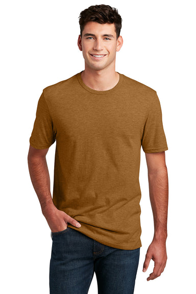 District DM108 Mens Perfect Blend Short Sleeve Crewneck T-Shirt Heather Duck Brown Model Front