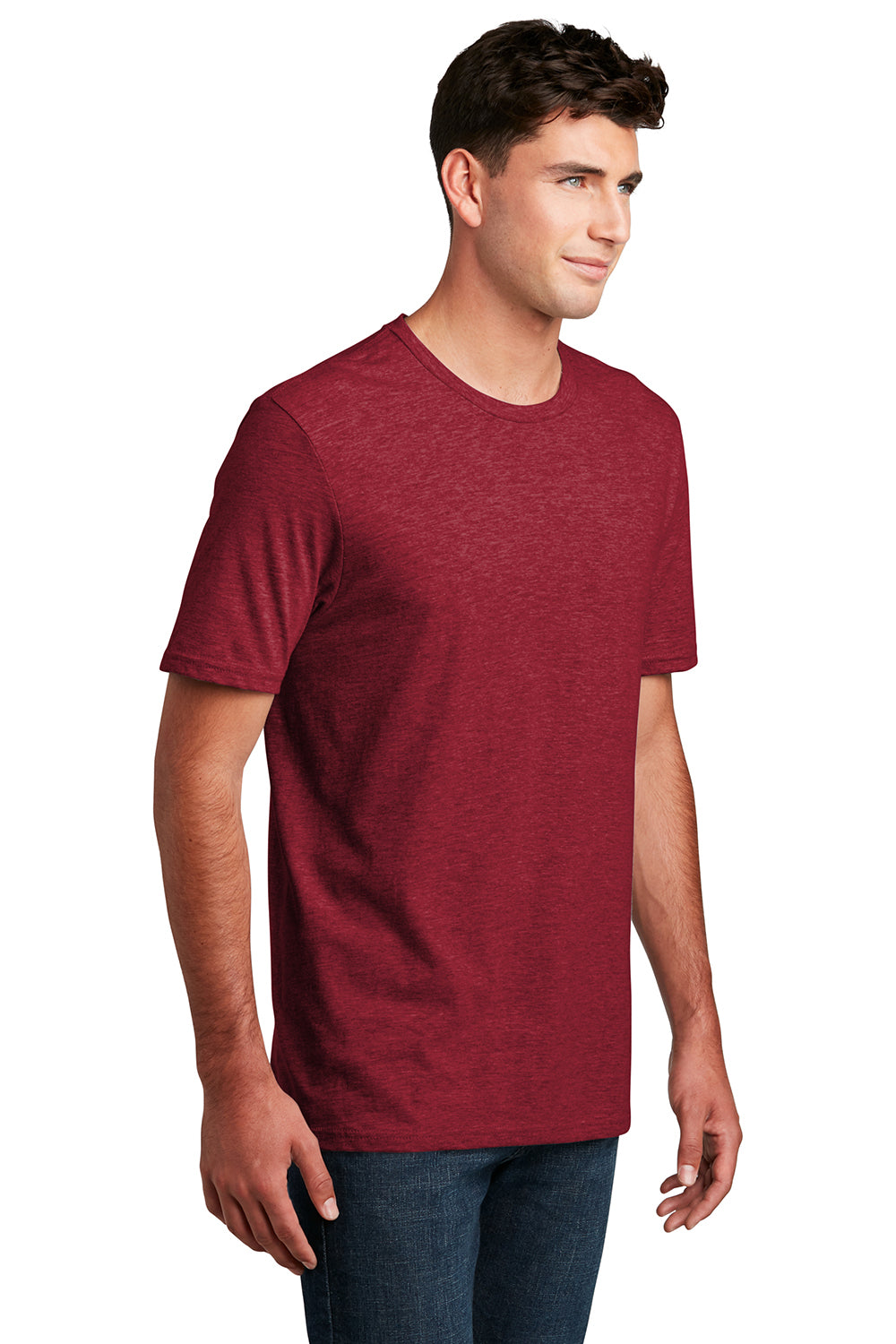 District DM108 Mens Perfect Blend Short Sleeve Crewneck T-Shirt Red Fleck Model 3q