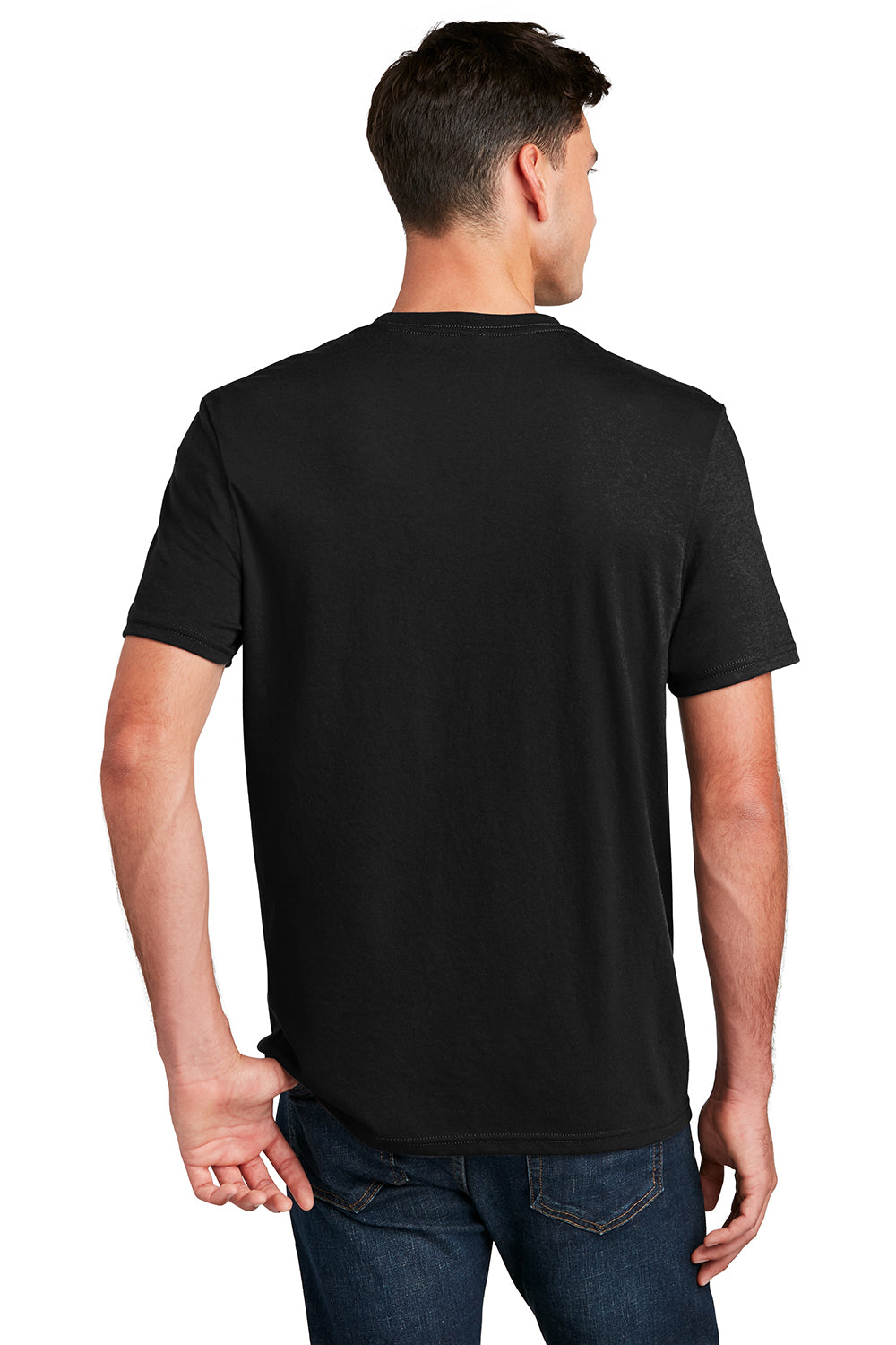 District DM108 Mens Perfect Blend Short Sleeve Crewneck T-Shirt Black Model Back