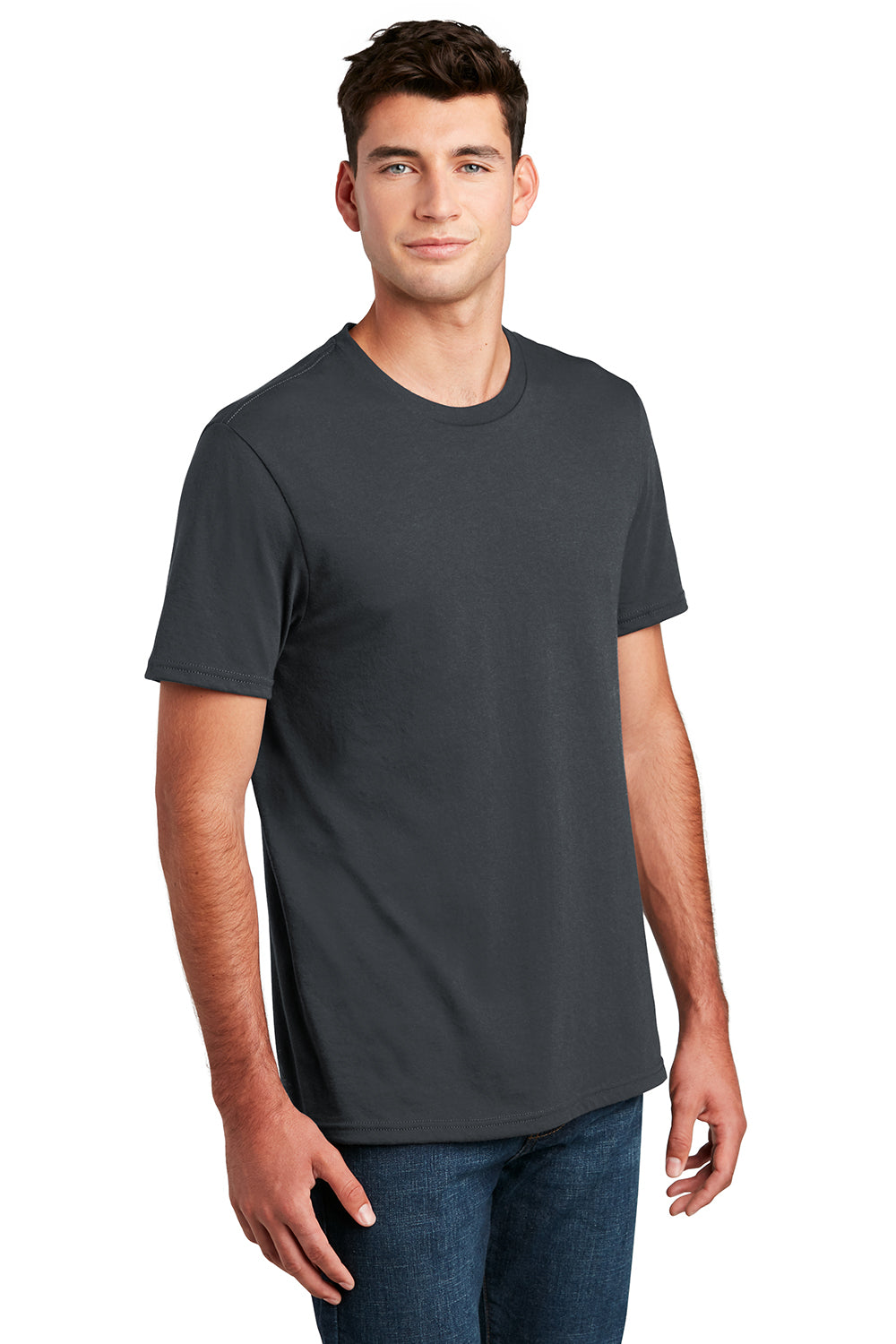 District DM108 Mens Perfect Blend Short Sleeve Crewneck T-Shirt Charcoal Grey Model 3q