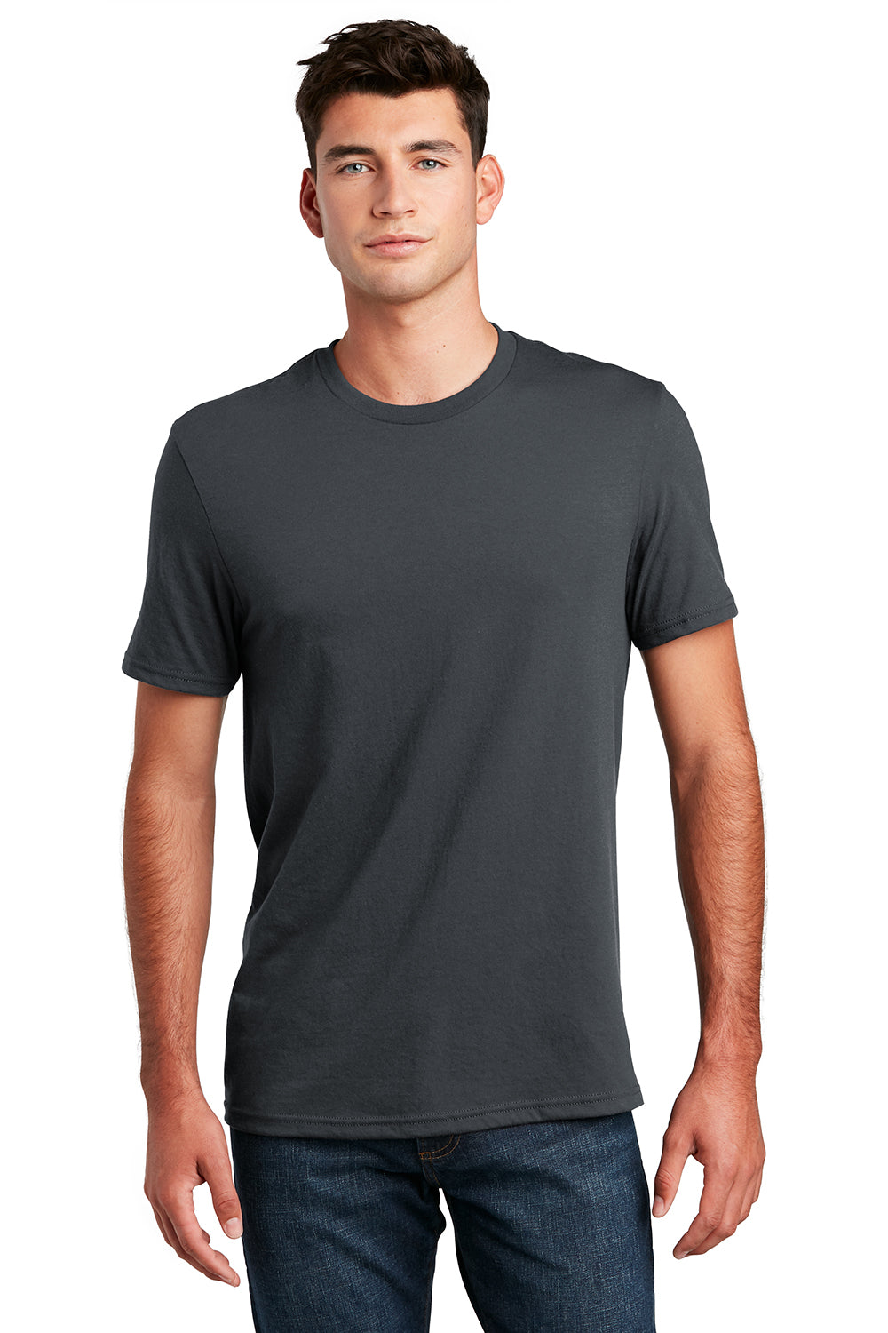 District DM108 Mens Perfect Blend Short Sleeve Crewneck T-Shirt Charcoal Grey Model Front