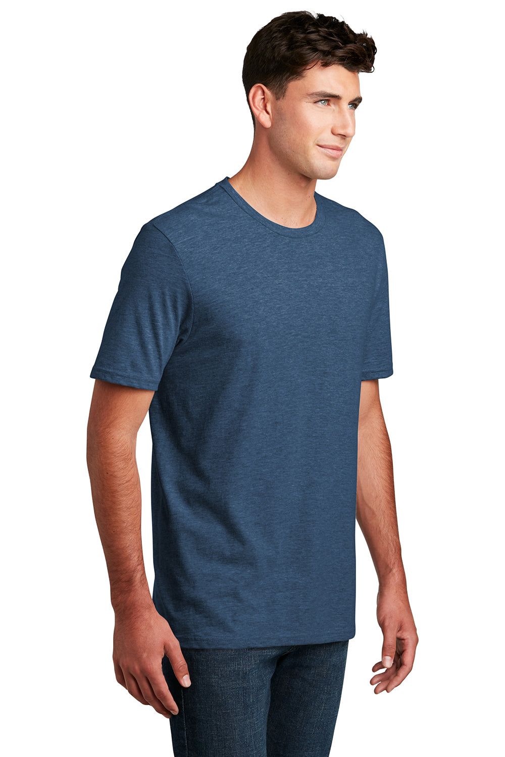 District DM108 Mens Perfect Blend Short Sleeve Crewneck T-Shirt Deep Royal Blue Fleck Model 3q