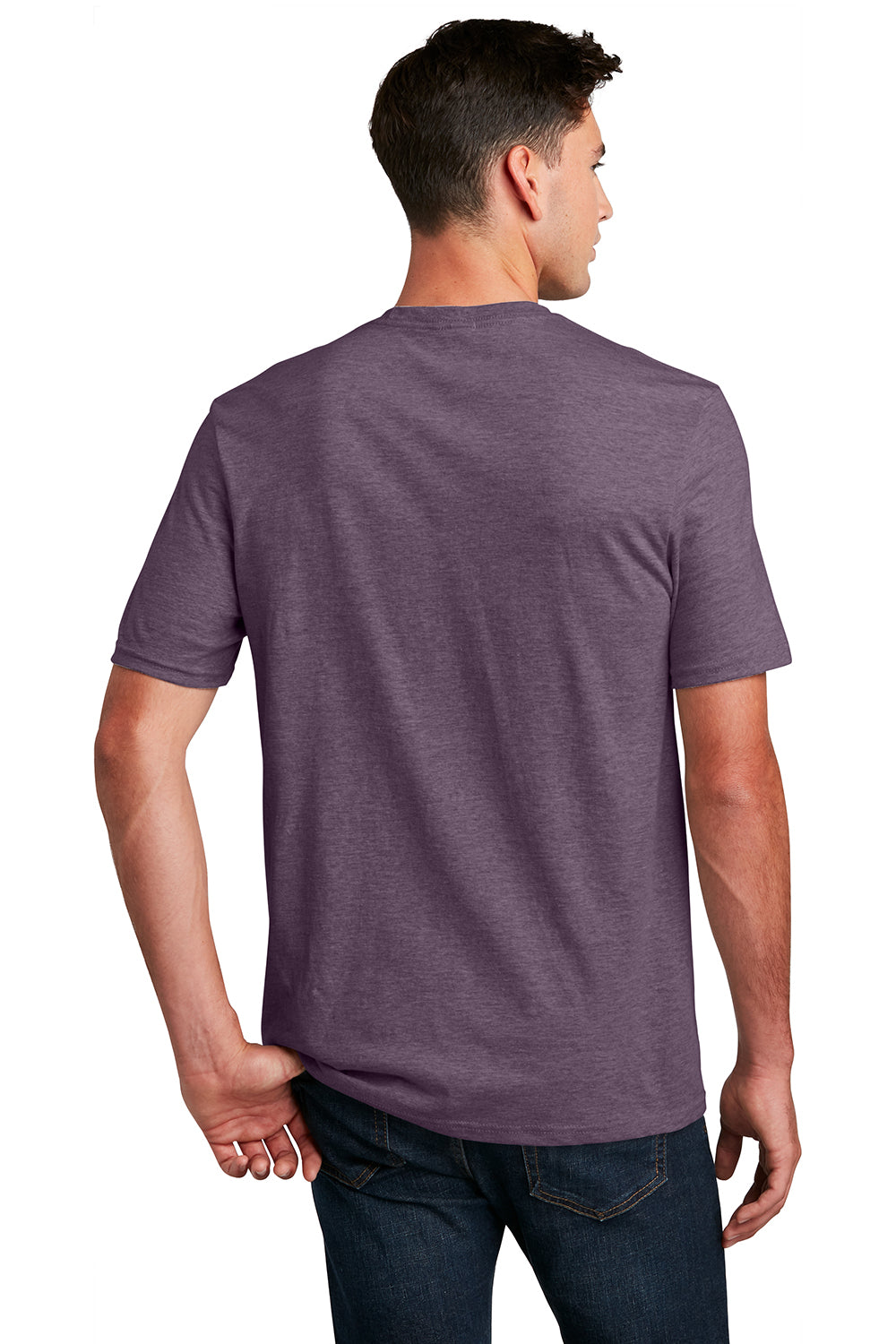 District DM108 Mens Perfect Blend Short Sleeve Crewneck T-Shirt Heather Eggplant Purple Model Back