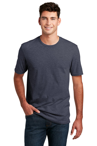 District DM108 Mens Perfect Blend Short Sleeve Crewneck T-Shirt Heather Navy Blue Model Front