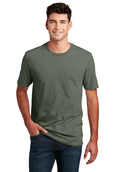 District DM108 Mens Perfect Blend Short Sleeve Crewneck T-Shirt Heather Olive Green Model Front