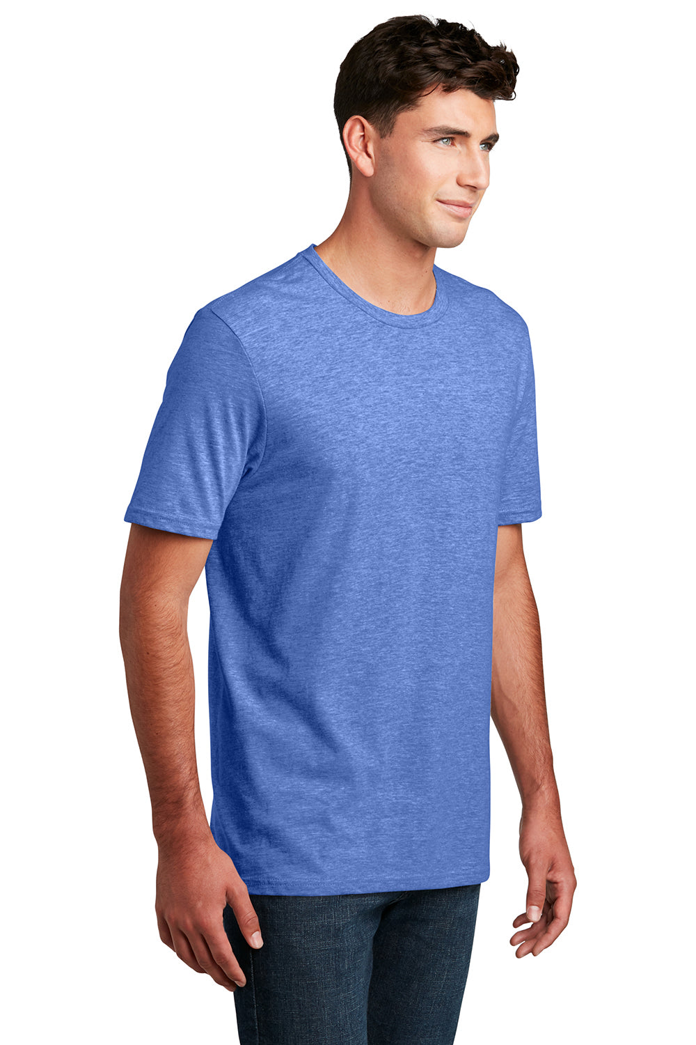 District DM108 Mens Perfect Blend Short Sleeve Crewneck T-Shirt Heather Royal Blue Model 3q