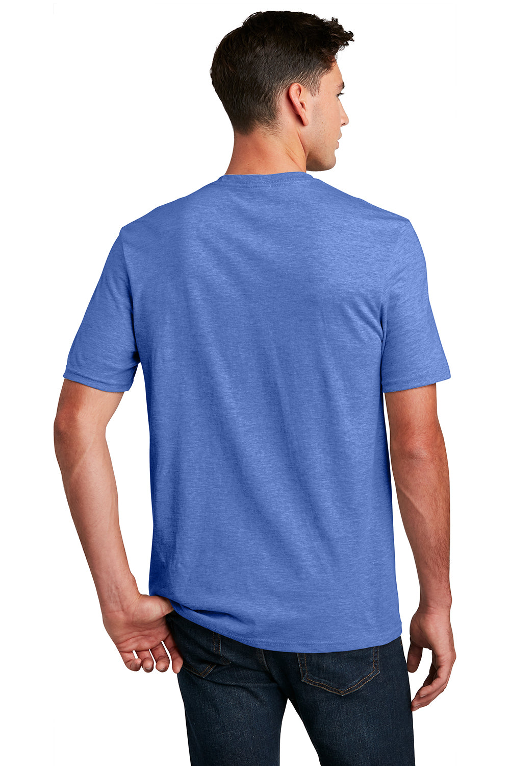 District DM108 Mens Perfect Blend Short Sleeve Crewneck T-Shirt Heather Royal Blue Model Back