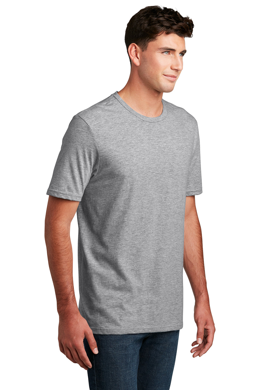 District DM108 Mens Perfect Blend Short Sleeve Crewneck T-Shirt Heather Light Grey Model 3q