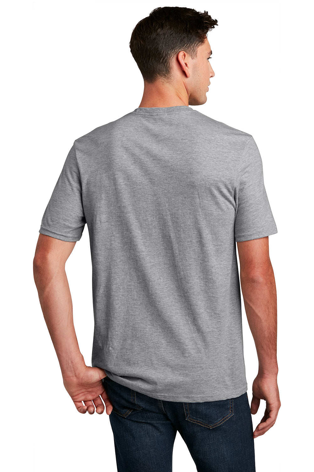 District DM108 Mens Perfect Blend Short Sleeve Crewneck T-Shirt Heather Light Grey Model Back