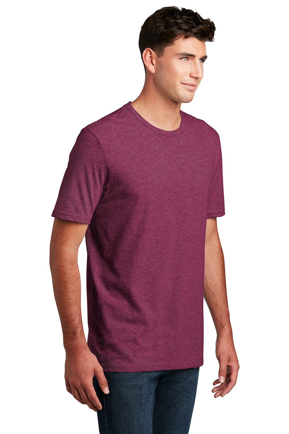 District DM108 Mens Perfect Blend Short Sleeve Crewneck T-Shirt Raspberry Fleck Model 3q