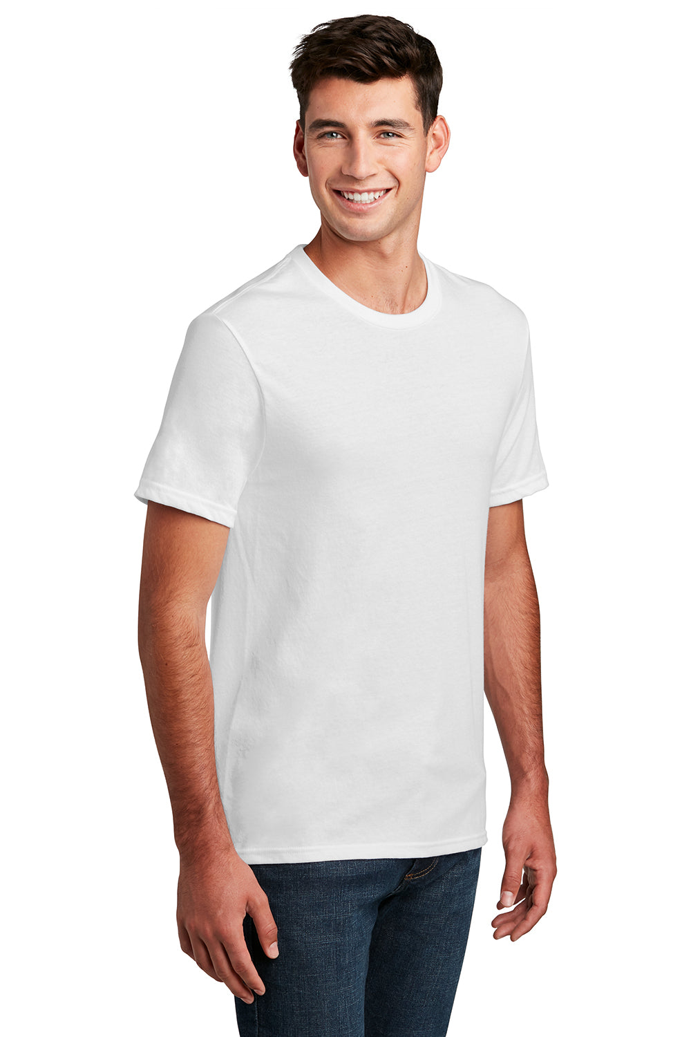 District DM108 Mens Perfect Blend Short Sleeve Crewneck T-Shirt White Model 3q