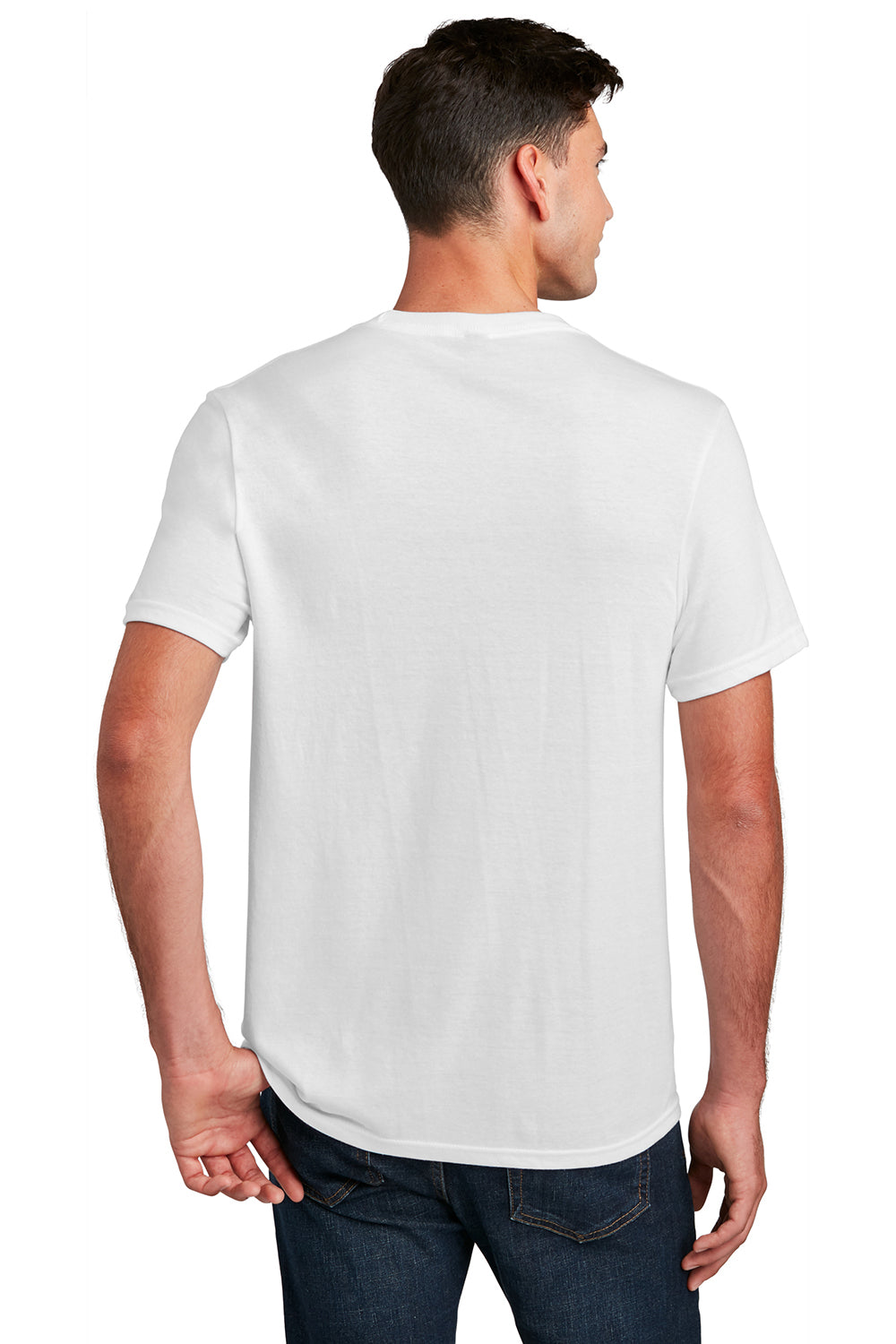 District DM108 Mens Perfect Blend Short Sleeve Crewneck T-Shirt White Model Back