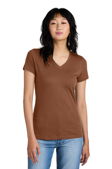 District DM1170L Womens Perfect Weight Short Sleeve V-Neck T-Shirt Baked Clay Brown Model Front