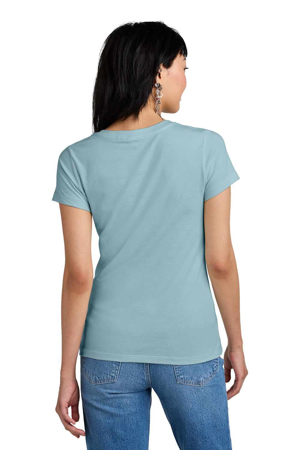 District DM1170L Womens Perfect Weight Short Sleeve V-Neck T-Shirt Fog Blue Model Back