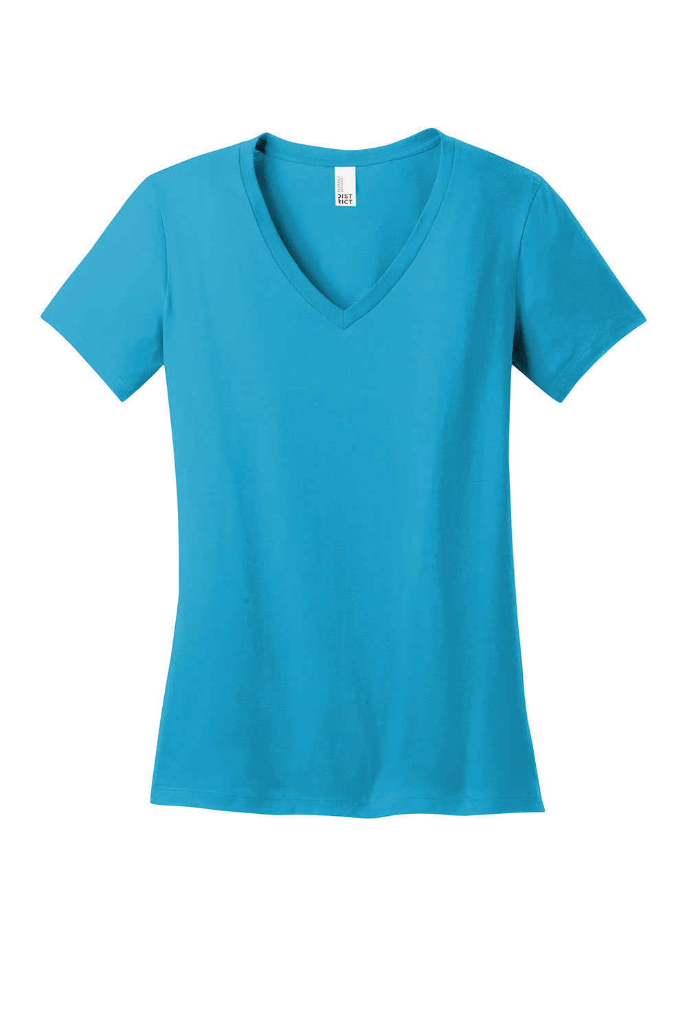 District DM1170L Womens Perfect Weight Short Sleeve V-Neck T-Shirt Bright Turquoise Blue Flat Front