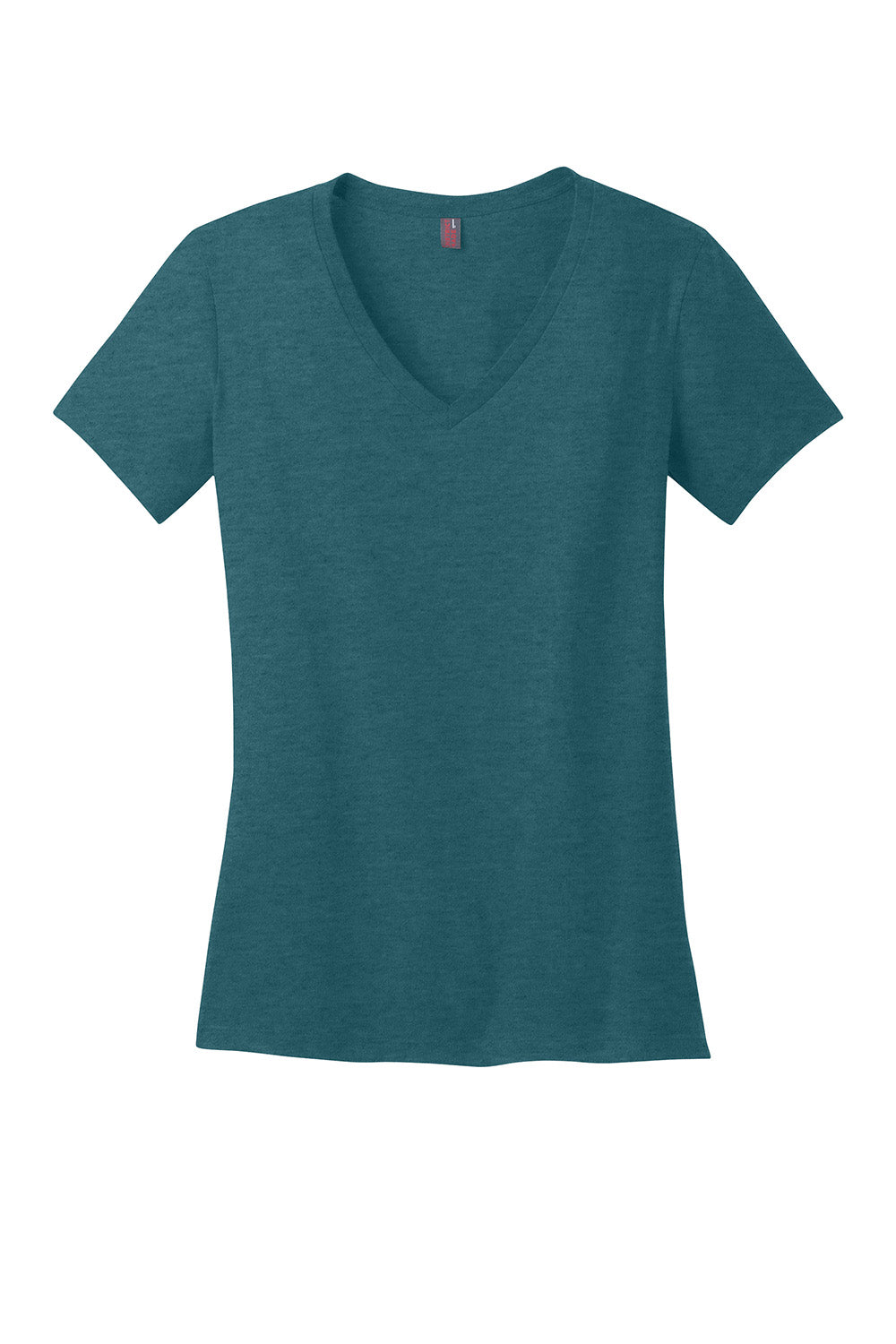 District DM1170L Womens Perfect Weight Short Sleeve V-Neck T-Shirt Heather Caribbean Blue Flat Front