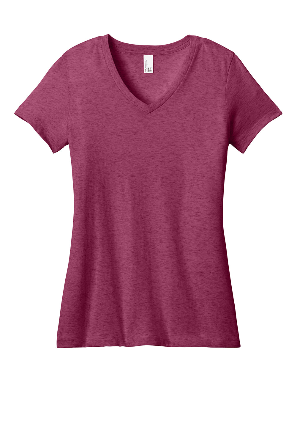 District DM1170L Womens Perfect Weight Short Sleeve V-Neck T-Shirt Heather Loganberry Pink Flat Front