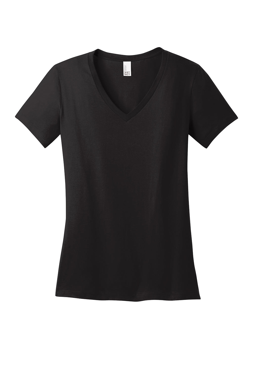 District DM1170L Womens Perfect Weight Short Sleeve V-Neck T-Shirt Jet Black Flat Front