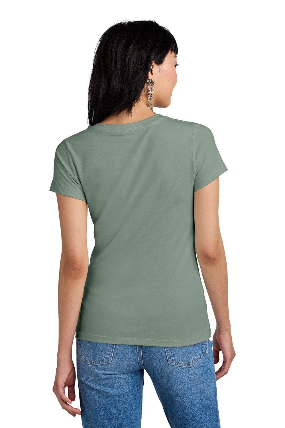 District DM1170L Womens Perfect Weight Short Sleeve V-Neck T-Shirt Laurel Green Model Back