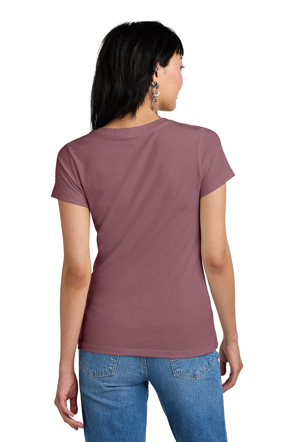 District DM1170L Womens Perfect Weight Short Sleeve V-Neck T-Shirt Orchid Haze Model Back